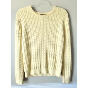 Women Vtg Y2K Pastel Yellow Cable Knit Crew Sweater M Preppy Coastal Tennis